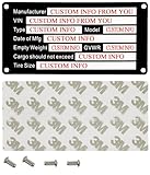 Custom Trailer VIN ID Plate, VIN Number ID for Trailer, VIN Tag, Model Identification VIN Serial Number, Model, Date of MFG and GVWR, Tailgating id plate for Cargo Carriers Trucks Boats (4.53