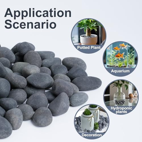 Image of Pulovin 40 lbs River Rocks for Landscaping, 0.4-1 inch Natural Rocks for Aquarium, Fish Tank, Decorative Garden Stones for Plants, Flower Pots, Vase, Walkways