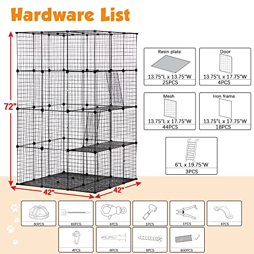 Coziwow Large Cat Cage, Indoor Diy Cat Playpen, 3-Tier Wire Kennels Crate With 3 Platforms, 3 Ramp Ladders And 4 Doors, 42 X 42 X 72 Inches, Black #TOP5