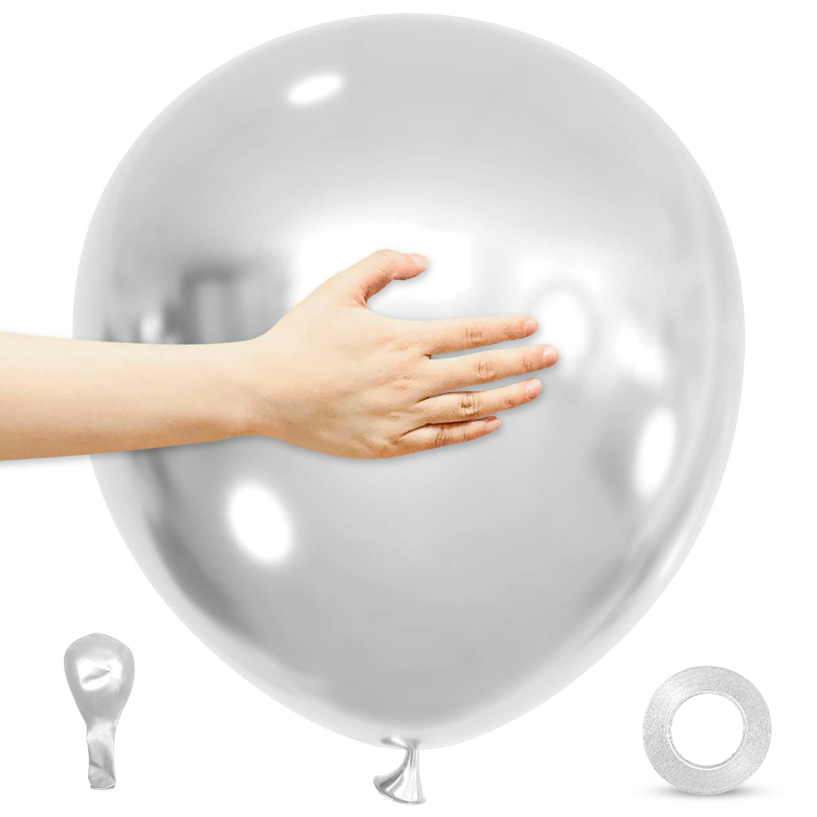Photo 1 of 18 Inch Metallic Silver Balloons 12 Pack Big Balloons Thick Latex Large Silver Balloon Chrome Silver Round Party Balloon for Birthday New Year Wedding Baby Shower Party Decorations
