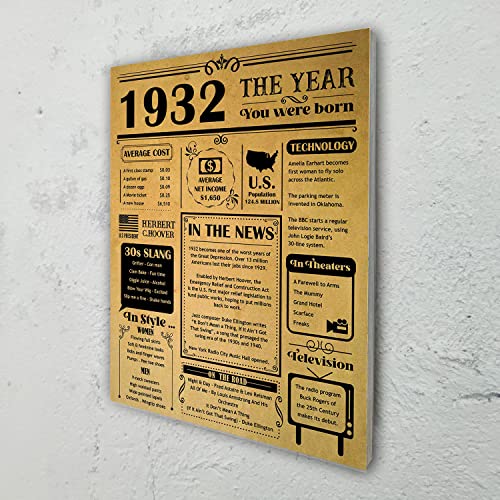 1932 Back in 1932 90th Birthday black and white Vintage Poster, Birthday 1932 Fun Facts 90th Birthday Gifts Idea for Nana, Grandma, Gigi, Grandpa, 90 Birthday Party Wood Wall Decor Prints