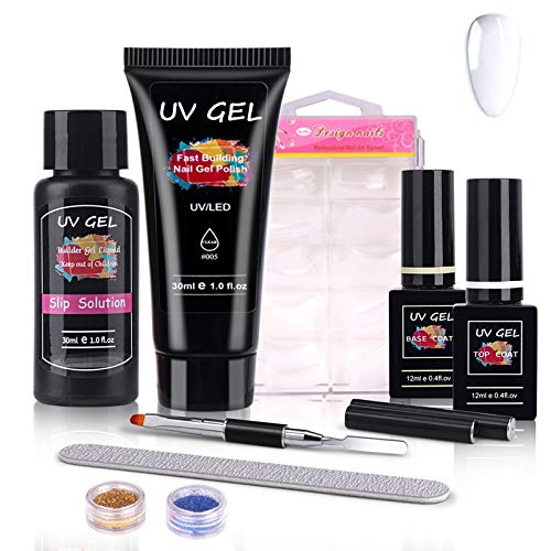 Mcwdoit Poly Nail Gel Kit, 1 Color 30ml Nail gel Extension Enhancement Manicure Set for Starters, with Top Coat, Base Coat, Slip Solution