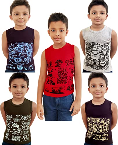 Image of HAP Boys Printed Mega Vest | 100% Cotton Multi Color Tank top |Sleeveless Tshirt