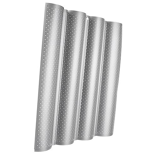 Mobestech Silver Non-Stick Wave Baking Tray for French Bread Baguette Mold 4-Slot Large Baking Pan for Home and Bakery Use