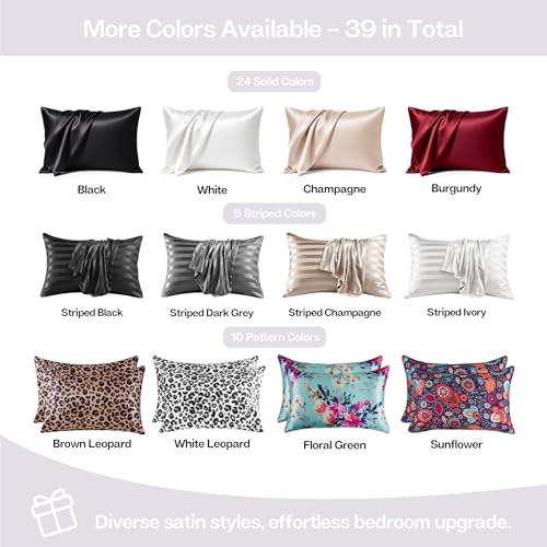 Image of MR&HM Satin Pillowcase for Hair and Skin, Silk Satin Pillowcase 2 Pack, King Size Pillow Cases Set of 2, Silky Pillow Cover with Envelope Closure (20x40, White)