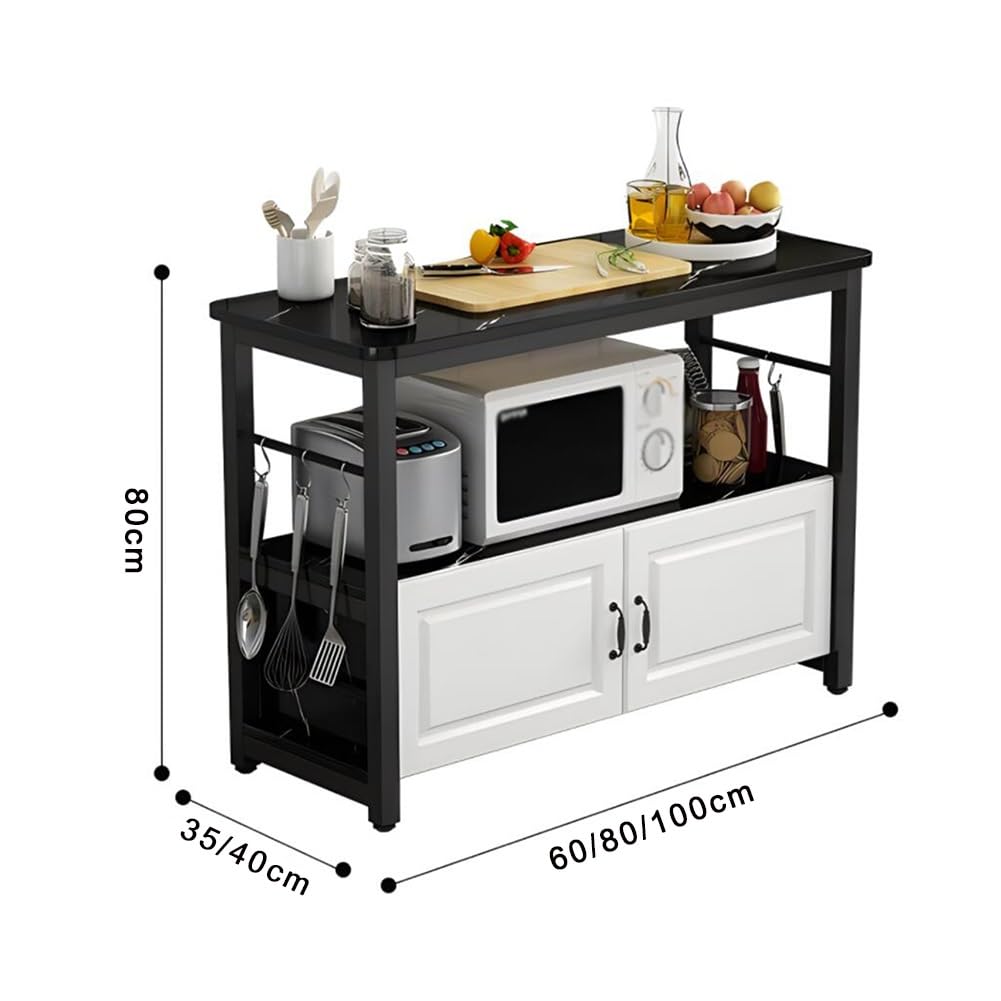 Supporto per microonde da Cucina Industriale con Ampio Piano di Lavoro, Ganci per armadietto portaoggetti per Tavolo da Bar, Contenitore Multifunzionale per casa e Ufficio