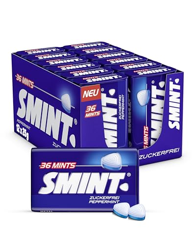 Smint 2 Layer Mint Bonbons 12 Pack Metall-Dose enthält je 35 Minzbonbons mit Minz-Geschmack vegan Großpackung 12 x 35 Stück