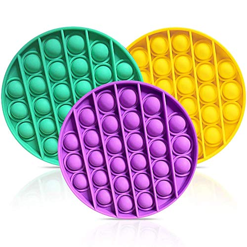 Push Pop Pop Bubble Sensory Fidget Toy, 3 Pack Squeeze Sensory Toys, Autism Special Needs Stress Reliever Silicone Stress Reliever Toy, Pop it Game for Office School (Purple+Yellow+Green)
