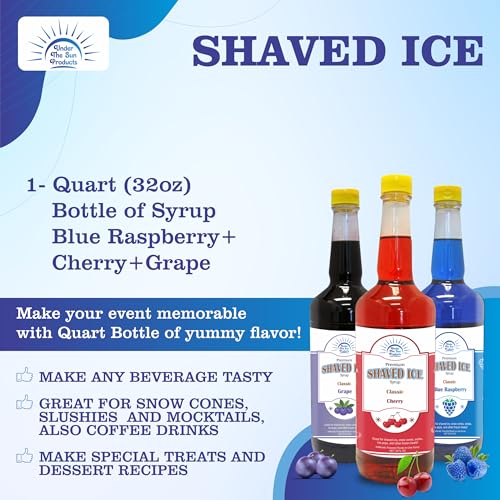 Snow Cone Syrup Blue Raspberry, Cherry and Grape-1 Quart (32oz) of Each Flavor (96 Fl Oz, Blue Raspberry, Cherry and Grape) - Thumbnail 2