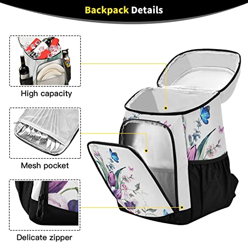 Kigai Purple Flower Cooler Backpack Leakproof Insulated Waterproof Soft Beach Lunch Bag For Men Women To Work Lunch Picnics Camping Hiking #TOP2