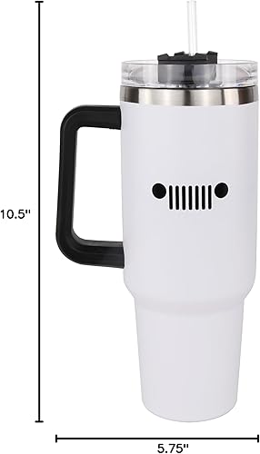 Miniatura 9 de Jeep Text and Grille Logos - Taza de viaje aislada de 40 onzas con asa, vaso de acero inoxidable sellado al vacío de doble pared con popote y tapa