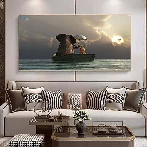 Affiche éléphant au coucher du soleil 80x160cm sans cadre pour chambre