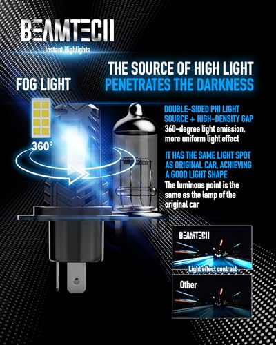 Image of BEAMTECH H4 Bulb, Fanless In Line 9003 Light, 6500K Xenon White, Pack of 2 | H4 Light Bulb, 1:1 Size, Hi /Lo Beam, For Motorcycle, UTV, ATV, Offroad or Fog