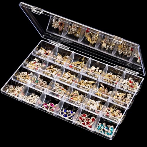 Image of Noverlife 24 Grids Clear Plastic Organizer Box, Storage Container Jewelry Box, Empty Earring Storage Organizer Display Case, Transparent Plastic Nail Art Decorations Container for Bead Rings Earrings