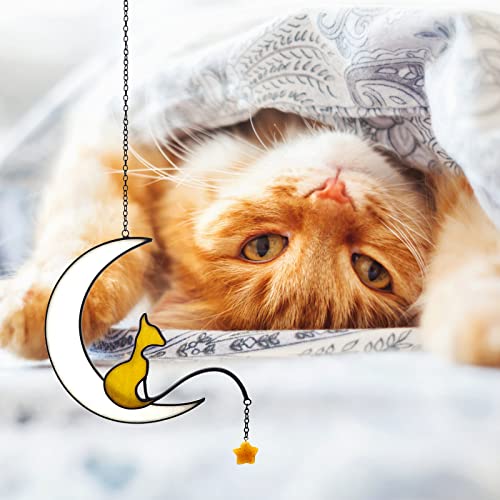 Sicomy Cat Decor Orange Cat Suncatcher Decor For Window Stained Glass Window Hanging Cat Gifts For Women Cat Lovers Cat Ornament For Home Office Patio(Medium, Orange) #TOP7