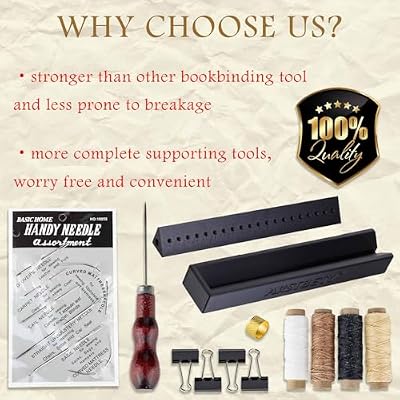 ARSTBETY Complete Book Making Tool Book Binding Kits, Bookbinding Supplies with Signature Punch Guide, Scrapbooking Tool, Awl, Wax Thread and Needle (Black)