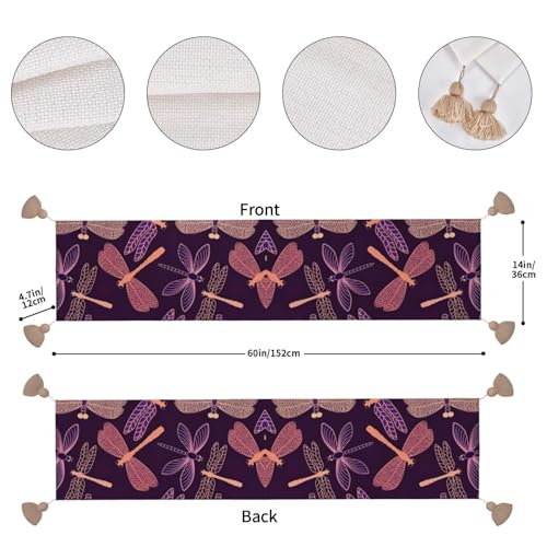 Chemin de table libellule violette avec pompons chics pour décoration de maison