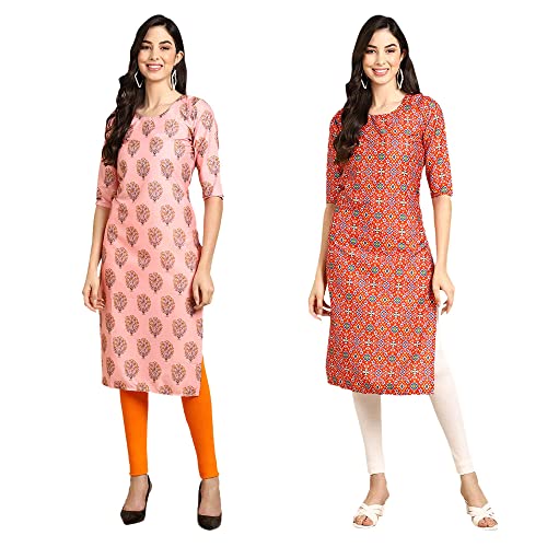 Image of Pinkmint Designer Woman's Crepe Multicolored Straight Kurta [A-355-330]