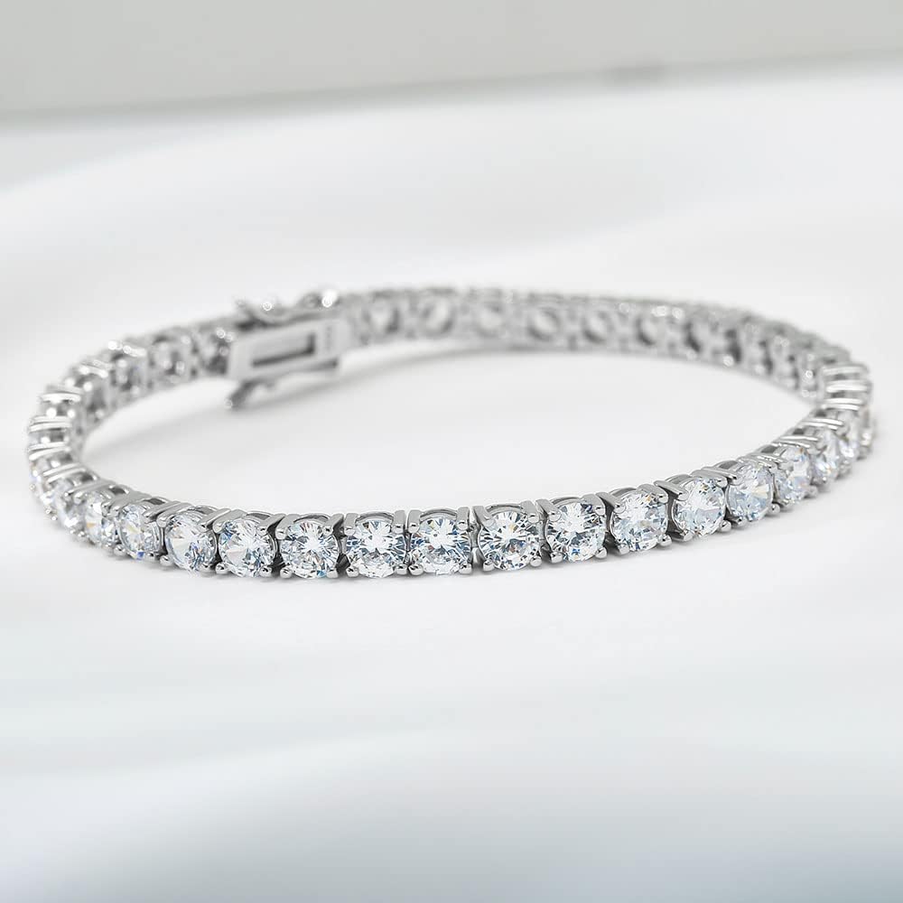 Kose 925 Sterling Silver Bracelets for Women and Men | 4mm Sapphire Ruby Emerald Cubiz Zirconia Classic Tennis Bracelet | Size 6.5-8 inches - Image 4