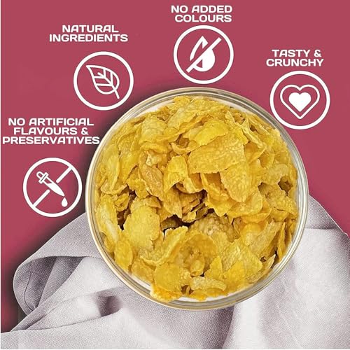 Image of 8 AM Corn Flakes 500 Gram (Pack Of 2), 97% Corn, 99% Fat Free, No Cholesterol, Trans Fat, Artificial Additives, Vitamins B1, B2, B3, B6, B9, Iron, Calcium, Crunchy & Nutritious Cereal