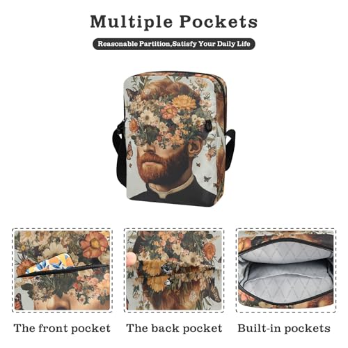 KLL Floral Asthetic Face Art messenger bag Vegan Leather crossbody bag men Travel Shoulder Handbags For Women2