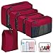 YAMIU Packing Cubes 7-Pcs Travel Organizer Accessories with Shoe Bag and 2 Toiletry Bags(Wine Red)