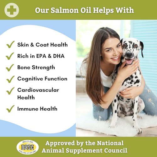 Wholistic Pet Organics Salmon Oil: Deep Sea Wild Alaskan Salmon Oil for Dogs - Omega 3 Dog Fish Oil with EPA and DHA for Skin, Coat, Heart and Nervous System Health - 4 Oz
