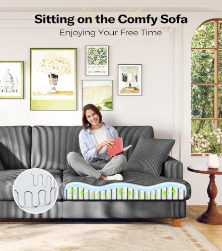 Image of Kidirect 87in Corduroy Couch, 3 Seater Sofa, Sofas & Couches, Grey Couch