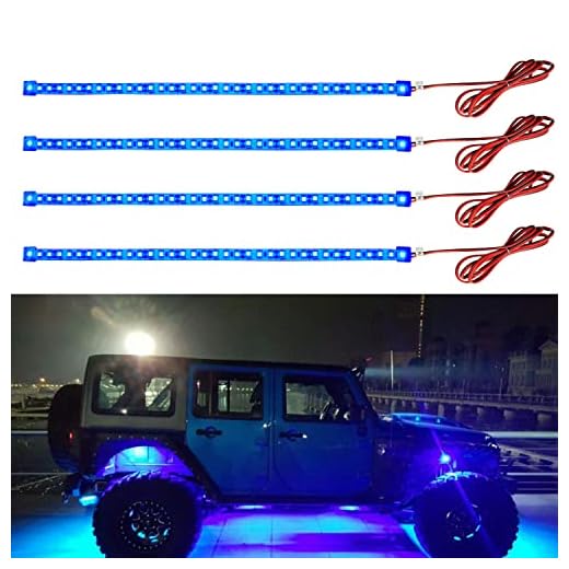EverBright 4-Pack Blue Led Strip Lights for Cars, 30CM 5050 12-SMD Waterproof Car Underglow Lights Motorcycles Golf Cart Decoration Led Interior Exterior Lights Strip with 3M Tape, DC-12V