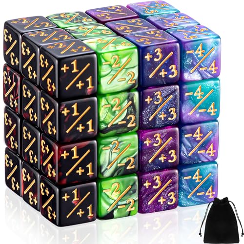 Image of Sumind 48 Pcs Counter Dice -1 /+1 Counters Ability Keyword Counters Buff Tokens 6 Sided Dice Gifts Compatible with CCG TCG Cards Gaming Accessory (Delicate Style)