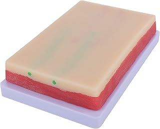 Venipuncture IV Injection Training Pad Model, Silicone Human Skin Suture Training Model, Injection Practice Pad, 4 Veins Imbedded, 3 Skin Layers(7.1" x 4" x 1.1")