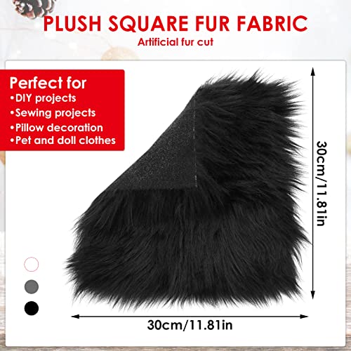 WLLHYF Kunstpelz Quadrate Stoff 12 Zoll zotteligen Pelz Stoff Schnitte flauschigen Pelz Patches Plüsch Teppich Stuhl Sitzkissen für DIY Handwerk Weihnachten Gnome Dekore Nähen(schwarz, 30 x 30 cm)