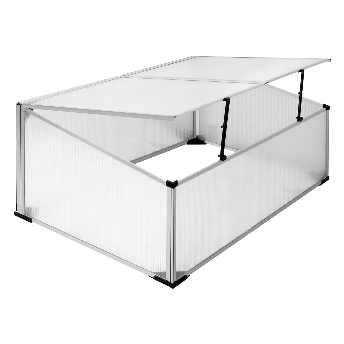 ECD Germany Mini Serre de Jardin sans Fond à 2 Trappes 100x60x40 cm en Polycarbonate Transparent Châssis de Couche en Aluminium Résistant aux Intempéries et UV pour Fleurs Légumes Fruits Plantes