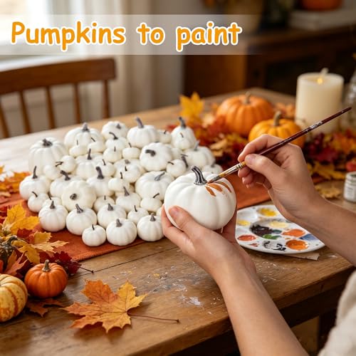 Image of winemana 46 Pcs Artificial White Pumpkins Fall Decorations | Assorted Size, Paintable, Foam Pumpkin, Halloween Thanksgiving Autumn Decor, For Table Centerpiece Mantle Bowl Crafts