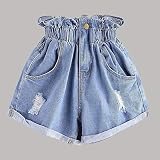 Shorts Femmes Short en Jean Taille Haute pour Femme Pantalon À Fleurs Short en Jean Décontracté À La Mode M Bleu Livraison Gratuite