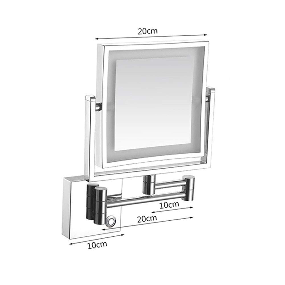 WYCSAD Espejo de Maquillaje con luz LED de Montaje en Pared Cuadrado, Espejo cosmético de Aumento 3X Espejo de tocador de Dos Caras Giratorio de 360 ​​° Extensible para baño, Enchufe del Reino Unido