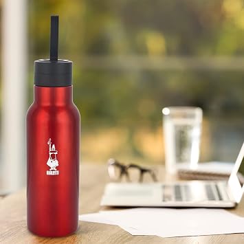 Bialetti - Thermal Bottle - 500mL - Red Color - Stainless Steel - Double Layer - Keeps 12 Hours Hot 24 Hours Cold - Airtight Screw Cap Feature - Sealed Bottle Thanks to Special Silicone Gasket