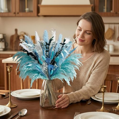 Ramo de Flores Secas Mixtas Azul Natural para Decoración miniatura 5