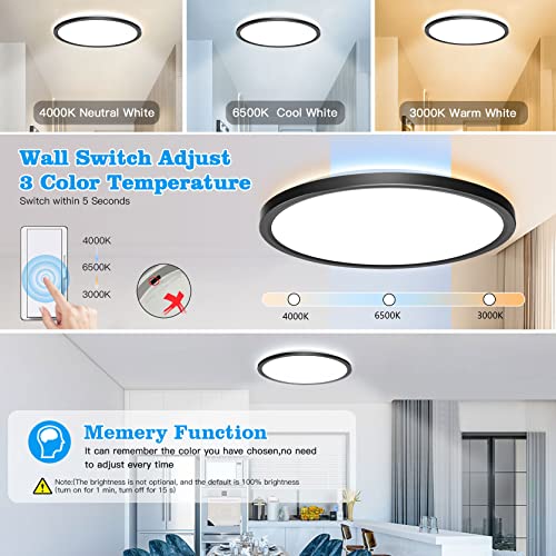 【Updated】12 Inch 3200Lm Flush Mount Led Ceiling Light Fixture, 28 W Dimmable Wall Switch 3000K-6500K Selectable Ceiling Light,Ultra Thin Round Flat Panel Light For Bedrooms, Kitchen(Black,4Pack) #TOP2