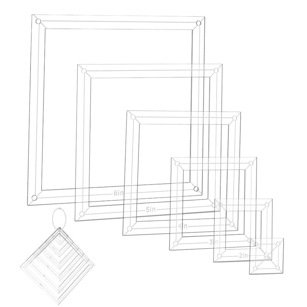 NBEADS 6Pcs Acrylic Quilting Templates Set, Square Cutting Ruler Template with Hinged Rings Transparent Sewing Guides 38x38mm to 165x165mm for Fabric Marking and Craft Design