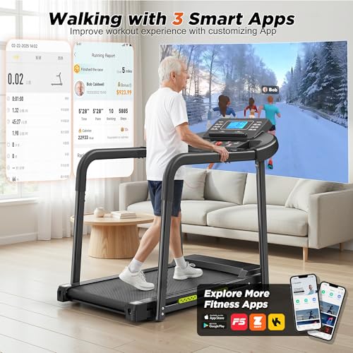 Image of Walking Treadmill for Seniors, Treadmills for Home with Long Handles for Balance, Joint-Friendly Shock Absorption, Smart APP & Heart Rate Monitor, Ideal for Elderly Rehab & Family Workouts