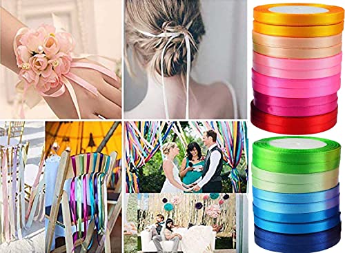 Image of DIY Crafts Pack of 100 Mtr 50x2, Random Shown Colour, 50 Mtr Random 3mm 10 Glitter Color Onion Ribbon Glitter Chrismas Wedding Decor Cake Candy Box Packagin(Pack of 100 Mtr 50x2, Random Shown Colour)