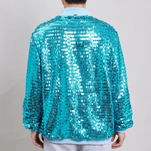 Image of YIYI Mens Jacket Bomber Sequin Sparkly Varsity Unique Glitter Jacket Male Party Shiny Outwear Coat Birthday Holiday Clothes