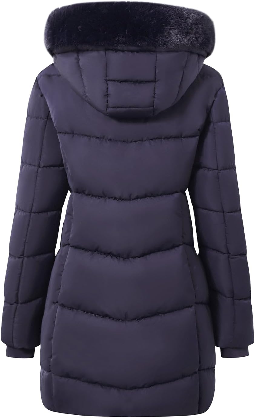 ASPO Women's Winter Puffer Coats Thicken Fleece Lined Waterproof Parka Warm Down Jacket Faux Fur Detachable Hood Hiking Snow