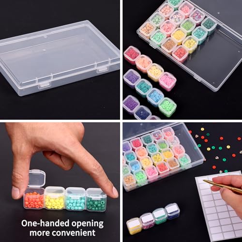 Image of SGHUO Diamond Painting Storage Boxes 3 Pack 28 Grid Plastic Bead Organizer | Clear Plastic, Divided Compartments, for Diamond Art Beads Jewelry and Craft Supplies, Portable Project Storage