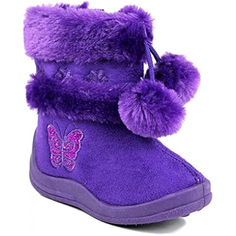Kali Footwear Little Girls Zello Glitter Pom Pom Boots 4, Purple Cover