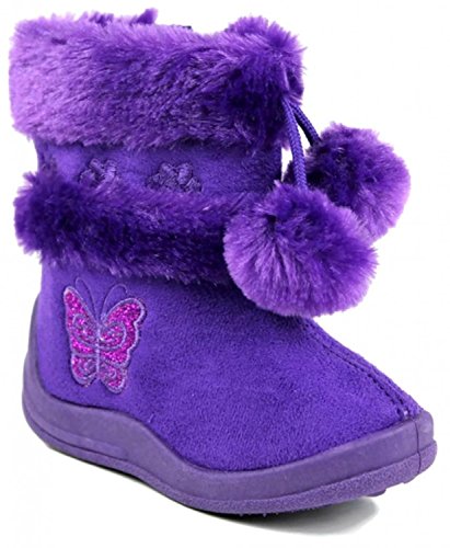 Kali Footwear Little Girls Zello Glitter Pom Pom Boots 4, Purple