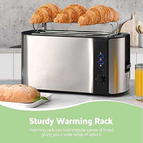 Lyrifine Toaster 4 Slice, Long Slot 2 Slice Toaster For Artisan Sourdough Breads, Stainless Steel Toaster With Warming Rack, Extra Wide Slots For Bagels Waffles (Silver), Extra Large 10''X1.5'' #TOP5