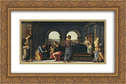 Pala Di Fano (Nativity Of Mary) 24x16 Gold Ornate Frame and Double Matted Museum Art Print by Pietro Perugino