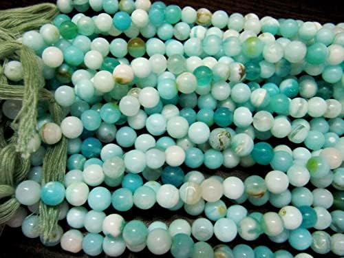 Natural Peruvian Opal Round Beads, 5-6mm Smooth Gemstone Strand, 13 Inches Long for Jewelry Making, White and Turquoise